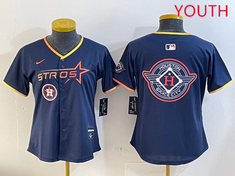 Youth Houston Astros Blank Drak Blue Three generations Joint Name 2025 Nike MLB Jersey style 30->youth mlb jersey->Youth Jersey